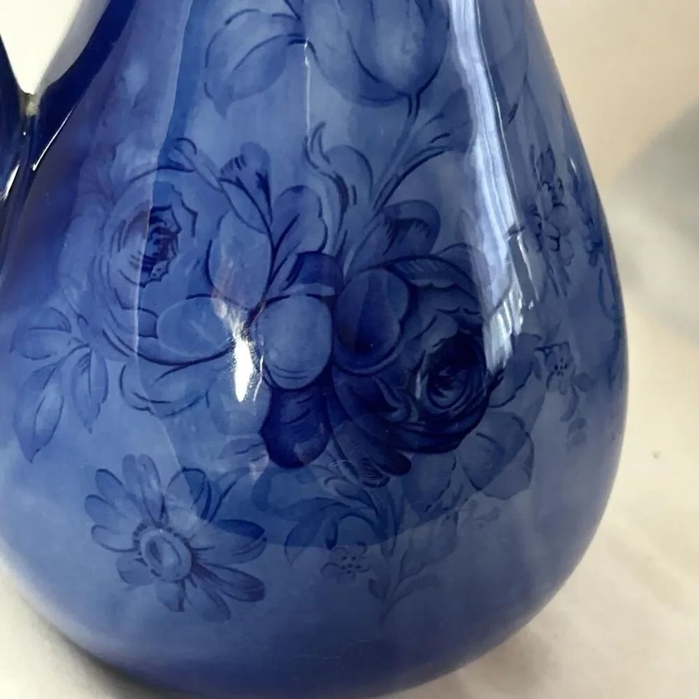 Vintage Staffordshire of England Flow blue Floral Pitcher and Bowl Set